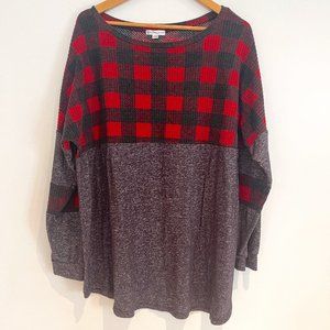 Warehouse One Women Red Plaid & Gray Long Sleeve Pullover Tunic Top Size 3X